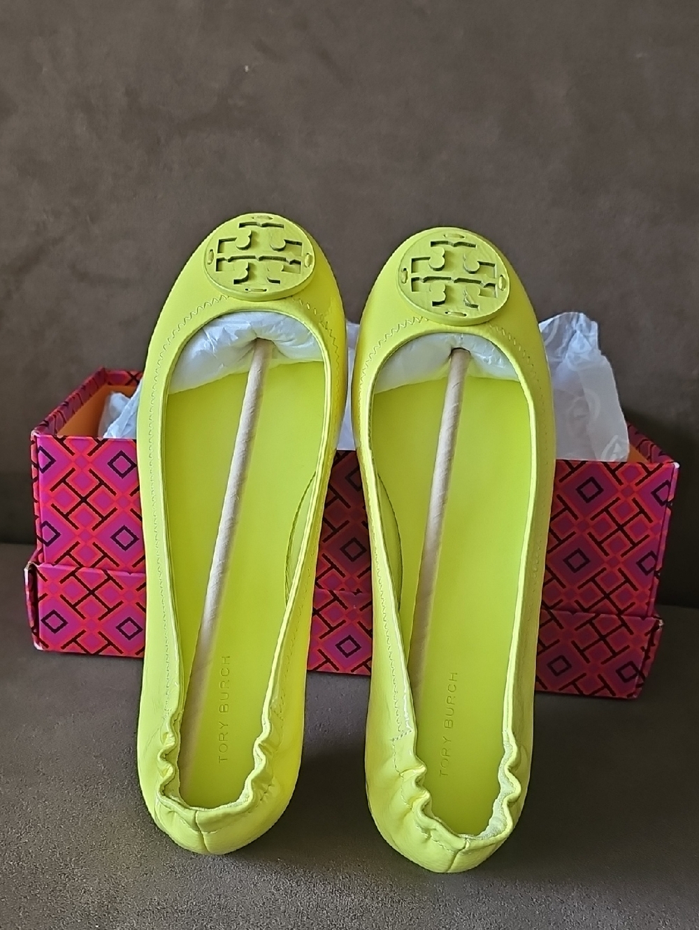 Tory Burch Blazing Yellow Minnie Travel Ballet Flats With Leather Logo
